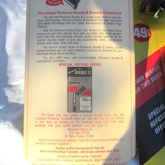 VTG 70'S PERSONNA DOUBLE ll, MENS RAZORS, BY PHILLIPS MORRIS $EACH - Picture 3 of 3